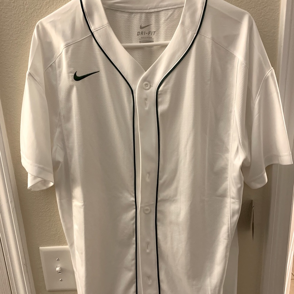 Nike white and green plain baseball jersey nwt